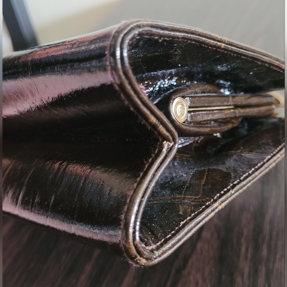 Vintage faux crocodile Block brand women's purse gold tone handle bag - Picture 12 of 14